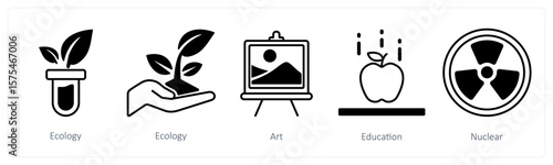 A set of 5 mix icons as ecology, art, education