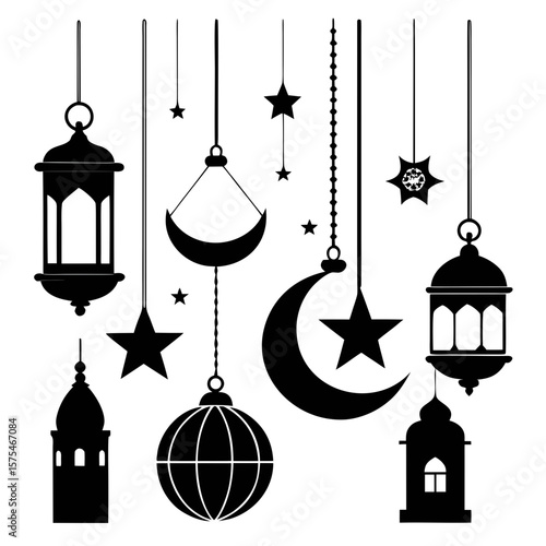 Islamic hanging decorations silhouettes lanterns