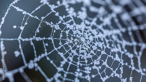 Iced Spiderweb Macro - Abstract Winter Texture for Cold Weather Blogs, Science Illustrations, and Delicate Beauty Concepts.