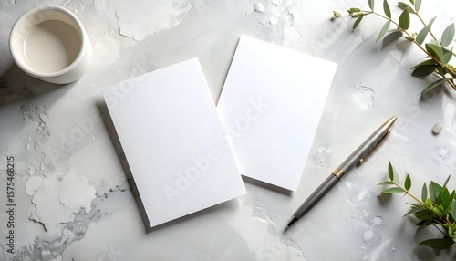 Clean mockup of two 5x7 wedding stationery cards on a light stone-textured background