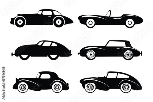 Vintage Car Silhouette Collection: Classic car silhouettes in shades of sleek black, evoking the timeless allure of automotive history and engineering. A nostalgic trip back in time.