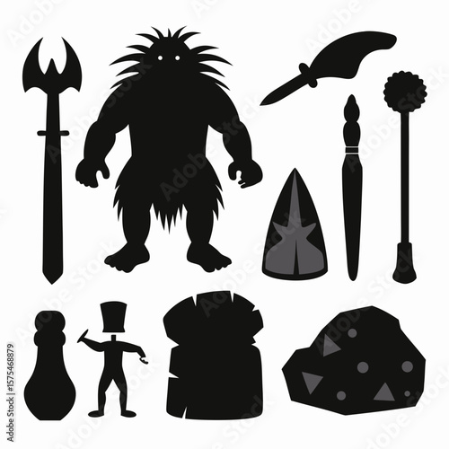 Prehistoric figures and tools caveman primitive