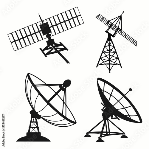 Satellite and antenna silhouettes communication technology