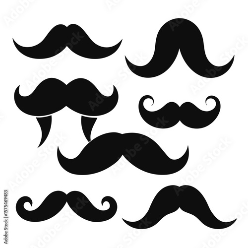 Seven black mustache styles facial hair silhouette