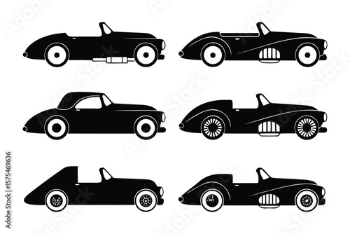 Vintage Car Silhouette Collection: A stylish collection of classic car silhouettes, showcasing the elegance and timeless design of vintage automobiles, perfect for design projects.