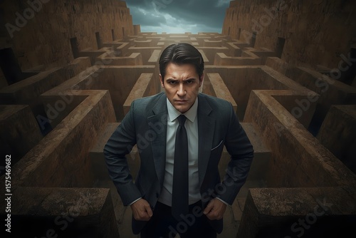 Businessman at the center of a maze