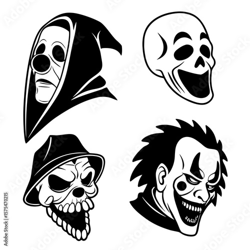 Spooky scary horror masks grim reaper clown skull halloween