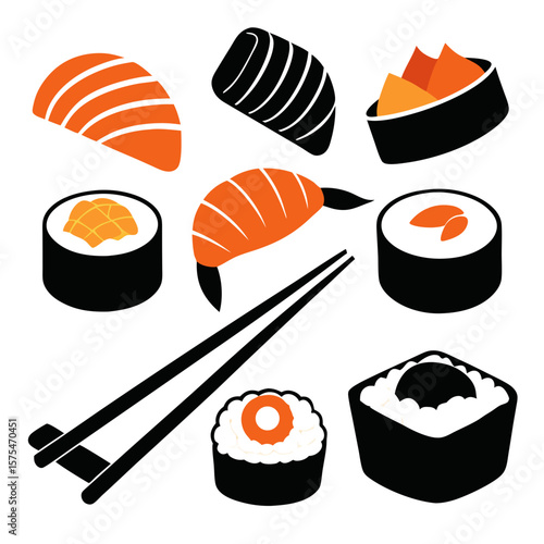 Sushi assortment with chopsticks sashimi maki rolls