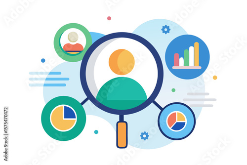 pie chart user avatar magnifying glass stats