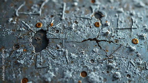 Textured Metallic Surface with Cracks and Corrosion - Close-Up Abstract Industrial Background for Grunge Design and Decay Visuals
