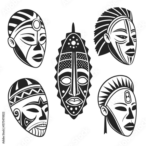 Tribal masks with intricate patterns African masks