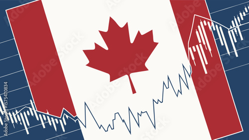 Canadian economy stock market analysis with flag and financial charts for investment insights and trends data