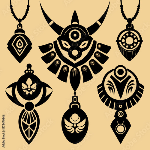 Tribal necklaces pendants adornment accessories vector