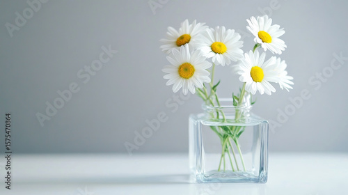 Bouquet of White Daisies with Yellow Centers in a Glass Vase