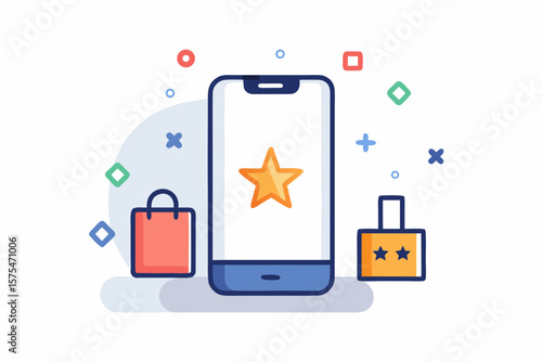 smartphone shopping bag star badge sub