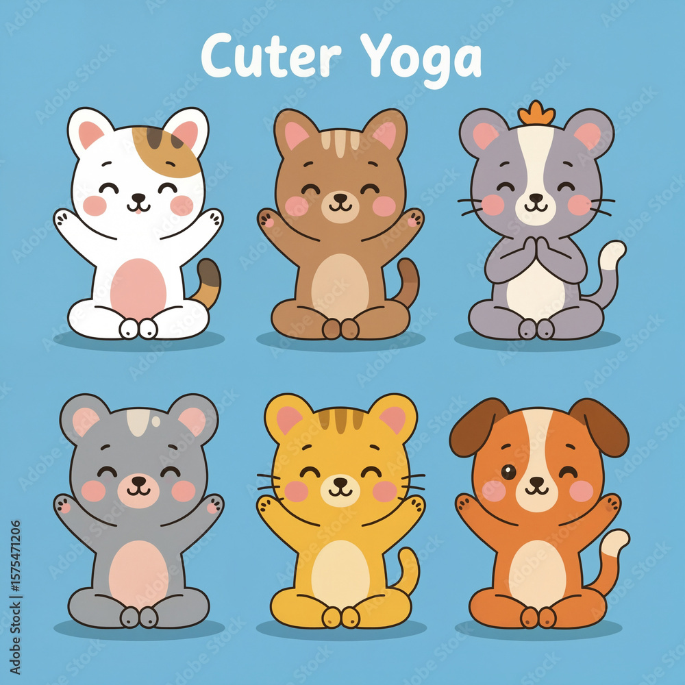 Fototapeta premium Cute Animals Practicing Yoga Poses