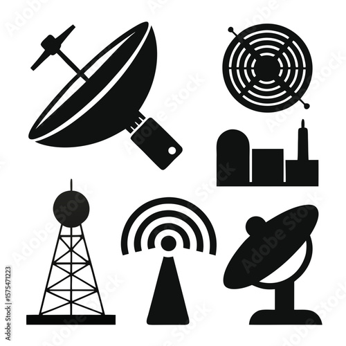 Satellite dish antenna tower signal fan vector