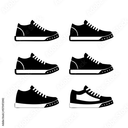 Six sneaker side profile views with varied soles footwear shoe