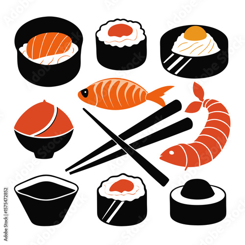 Sushi assortment with chopsticks and dipping sauce food japanese
