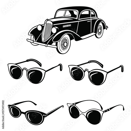 Vintage automobile and assorted eyewear styles vintage car classic automobile