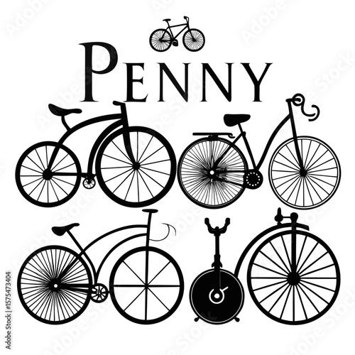 Vintage bicycle collection with penny farthing and modern styles retro transportation