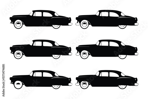 Vintage Silhouette Cars: Classic automobiles are displayed in an elegant silhouette, highlighting the timeless beauty and iconic designs of yesteryear. 