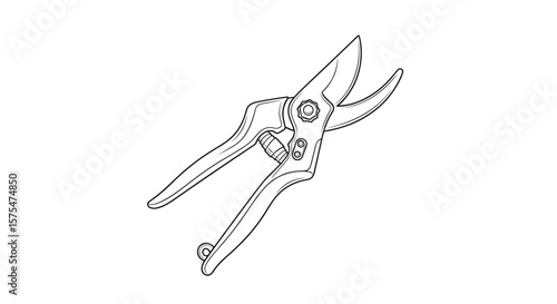Garden pruner minimalistic black and white line art illustration
