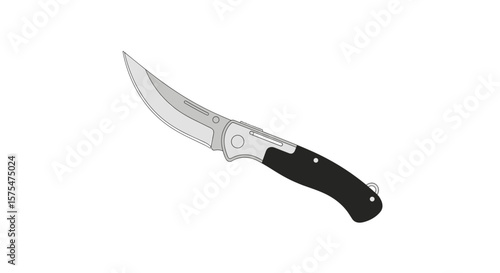  Folding knife with black handle minimalistic color illustration