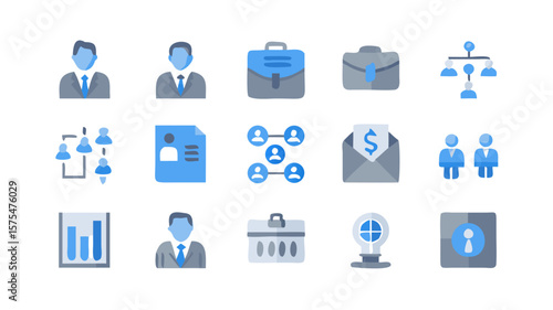 Business and management icons for human resources and corporate organization chart