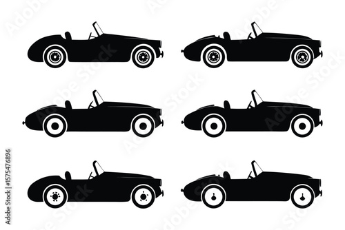 Vintage Car Silhouette Set: A sleek collection of classic vintage car silhouettes, offering a timeless representation of speed and style, perfect for design and automotive themes.