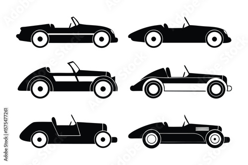 Classic Convertible Car Collection: A stylish ensemble of vintage convertibles, rendered in striking black and white, showcases the timeless elegance and allure of classic automobiles.