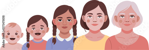 Illustration Showing a Woman's Life Cycle Baby, Girl, Teen, Adult and Senior Stages