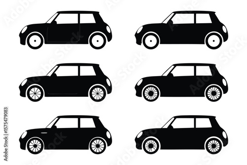 Compact Vehicle Silhouette: A collection of sleek black compact vehicle silhouettes, showcasing diverse angles and perspectives.