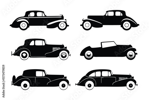 Classic Cars Silhouettes: A set of timeless classic cars silhouettes, a visual ode to automotive history, showcasing vintage elegance and design across diverse models.