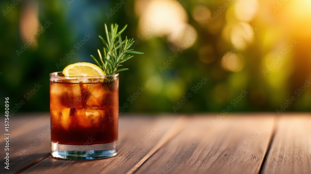 A glass of a dark drink with a lemon slice on top A glass of a dark drink with a lemon slice on top