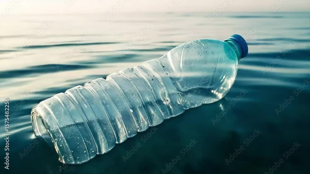 A lonely plastic bottle floats on the vast expanse of deep blue water, symbolizing environmental concern. A lonely plastic bottle floats on the vast expanse of deep blue water, symbolizing environmental concern.