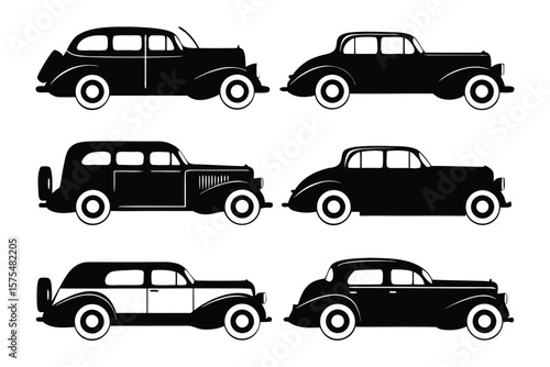 Classic Cars Silhouettes: A collection of detailed vintage automobile silhouettes, showcasing the elegance and charm of classic car design. 