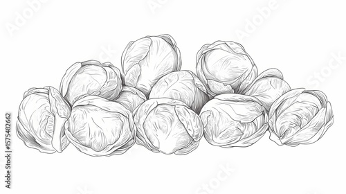 Detailed illustration of brussels sprouts.