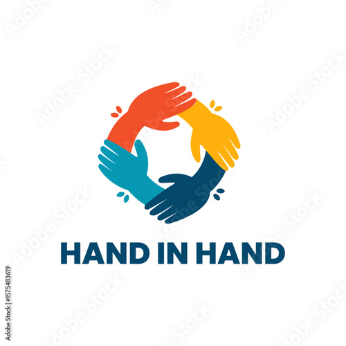diverse unity teamwork logo design – colorful hands in circle for community, support