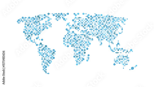 World Map Outline – Black and White Dot and Line Style Vector Illustration

