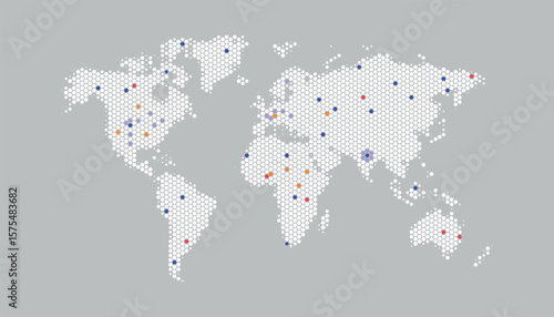 World Map Outline – Black and White Dot and Line Style Vector Illustration

