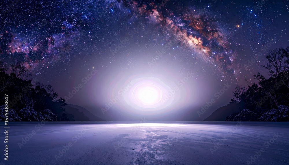 Fototapeta premium Stunning View of Galaxy Over Calm Water in Dreamlike Outdoor Space