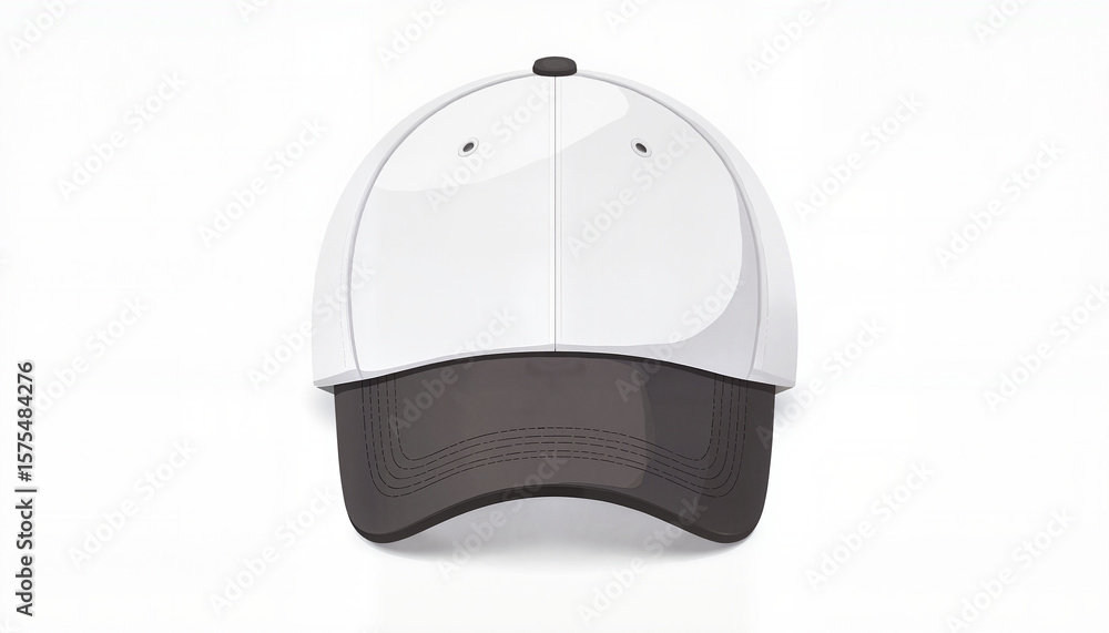 Fototapeta premium White and black baseball cap with curved brim on white background 