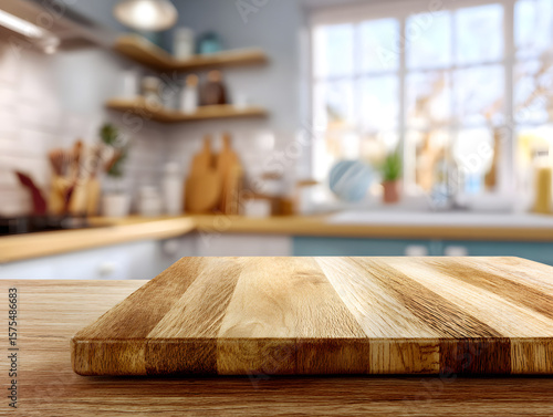 Wood table top on blurred kitchen background, wood, table, top, kitchen, background, interior, home, design, decor, furniture