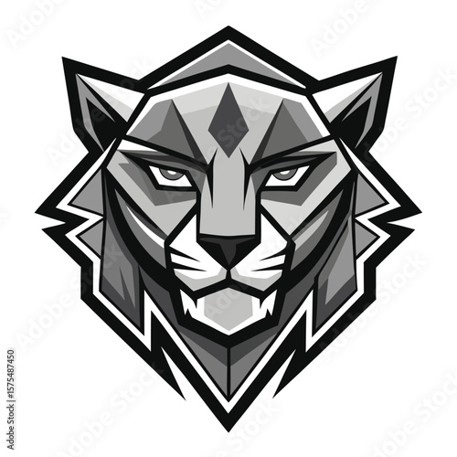 Geometric jaguar head conveys sleekness and power using a modern grayscale palette