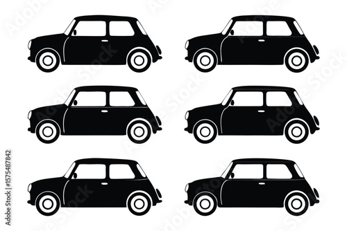 Silhouette Fleet of Classic Cars: A sleek, monochromatic display of vintage cars, captured in a timeless silhouette against a simple background, highlighting the enduring appeal of classic design.