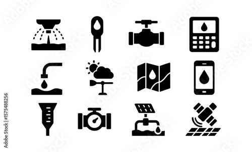 Smart irrigation technology icons for modern water management and efficient farming systems