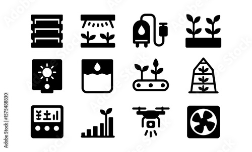 Modern agriculture icons: smart farming and hydroponic technology