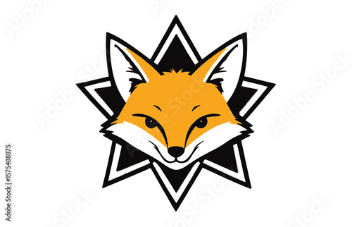 "Minimal Fox Face Vector – Asymmetrical Star Outline on White Background"