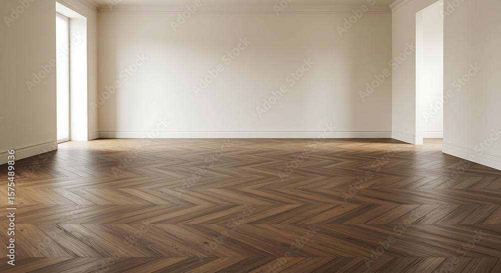 Obraz premium Empty room, Herringbone wood brown floors background